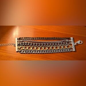 Jenny Bird Bracelet Chunky Mixed Metal Chains Gold‎ Silver Tone 7”